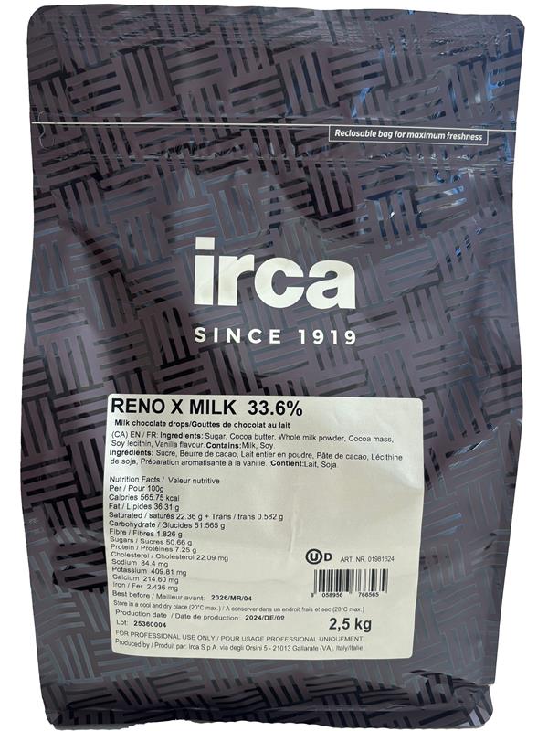 MILK CHOCOLATE 33.6% COUVERTURE - RENO X IRCA - 4 x 2.5 kg