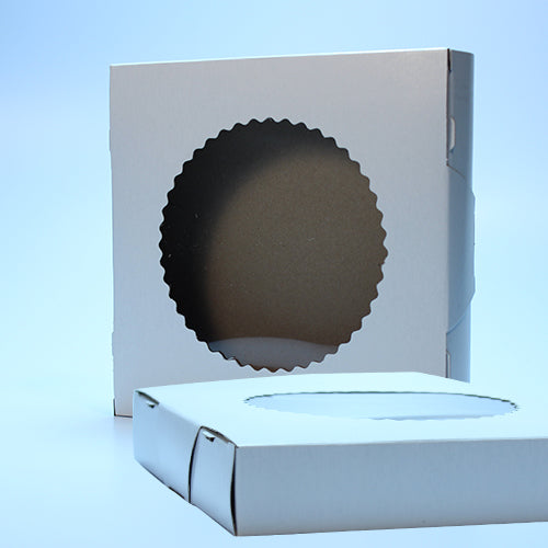 CARDBOARD PIE BOX WITH WINDOW CELLO 8X8X1.5 - 250 units