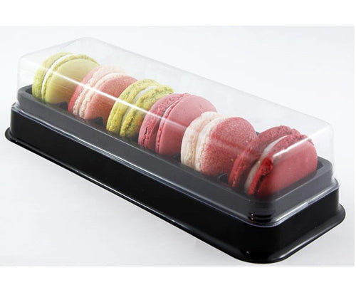 6 MACAROONS BOX WITH TRANSPARENT LID AND BLACK BASE - 20 units