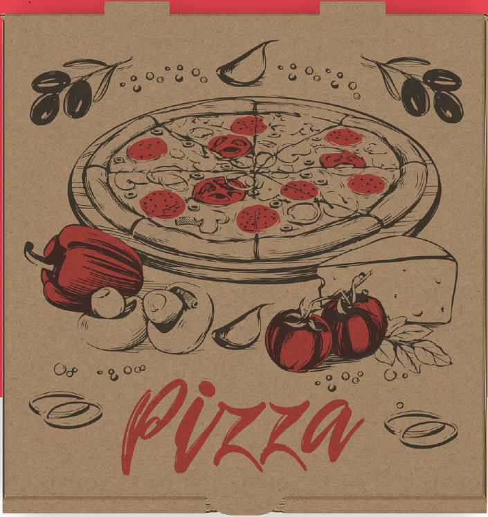 PIZZA BOX 14 BROWN CARDBOARD PRINTED IN 2 COLORS - 50 units