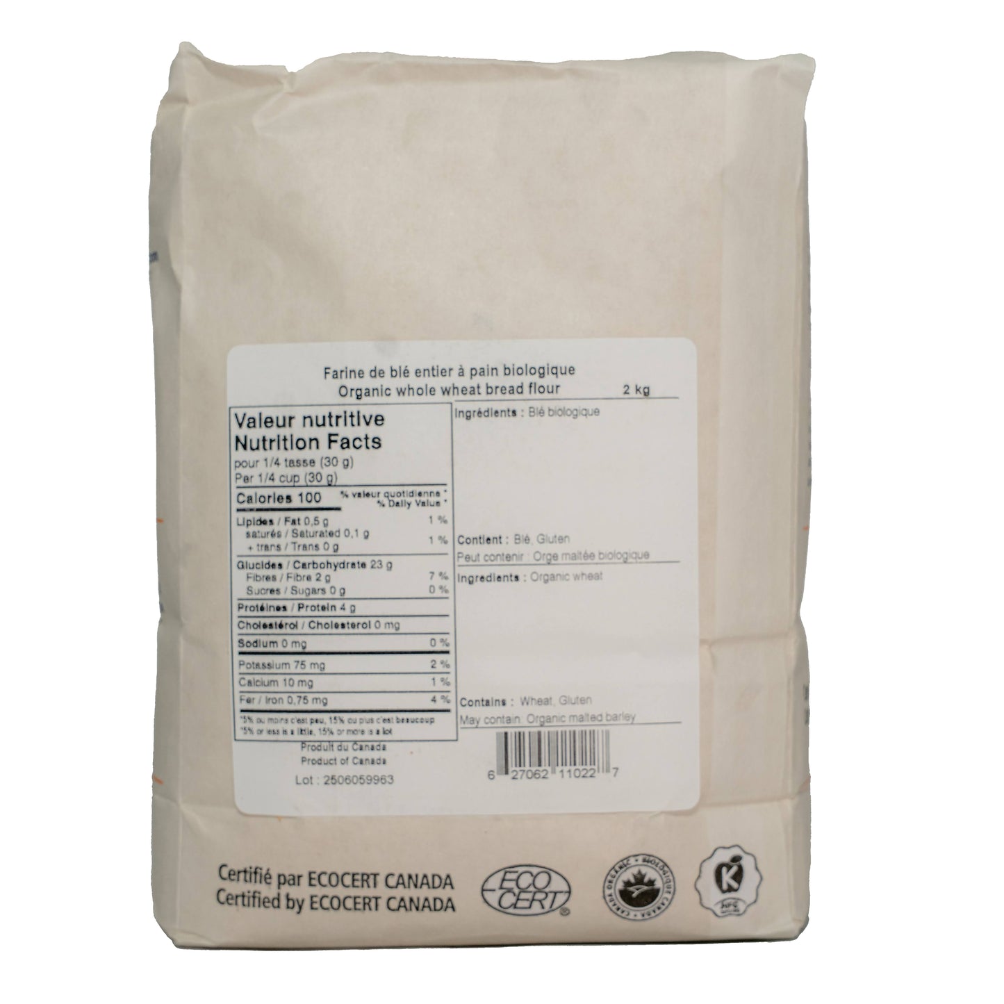 ORGANIC WHOLE WHEAT BREAD FLOUR - MILANAISE 2KG