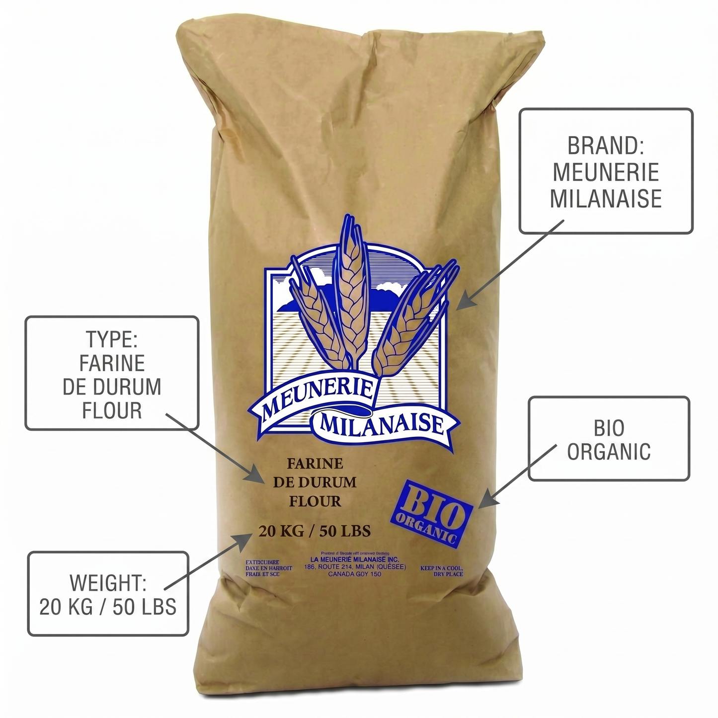 ORGANIC DURUM FLOUR -MILANAISE - 20kg