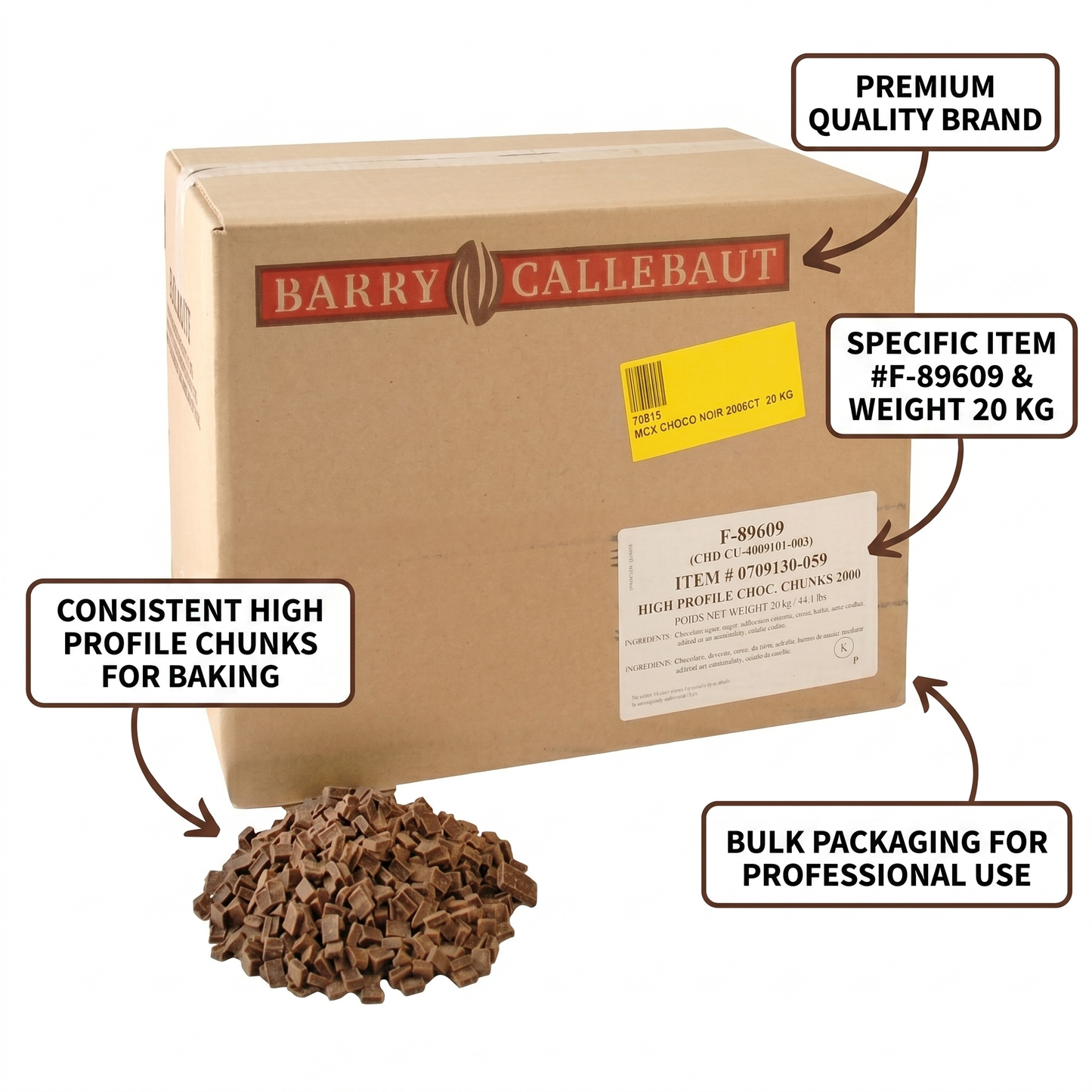 PÉPITES DE CHOCOLAT NOIR 2000CT - BARRY CALLEBAUT - 20 kg