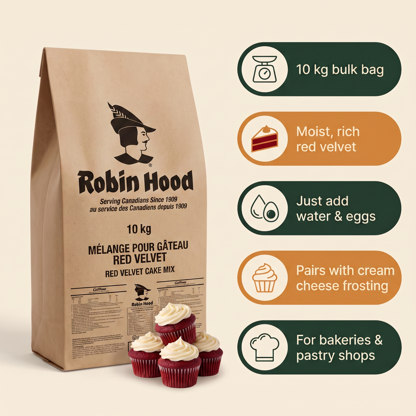 Robin Hood Red Velvet Cake Mix — in-the-box features card