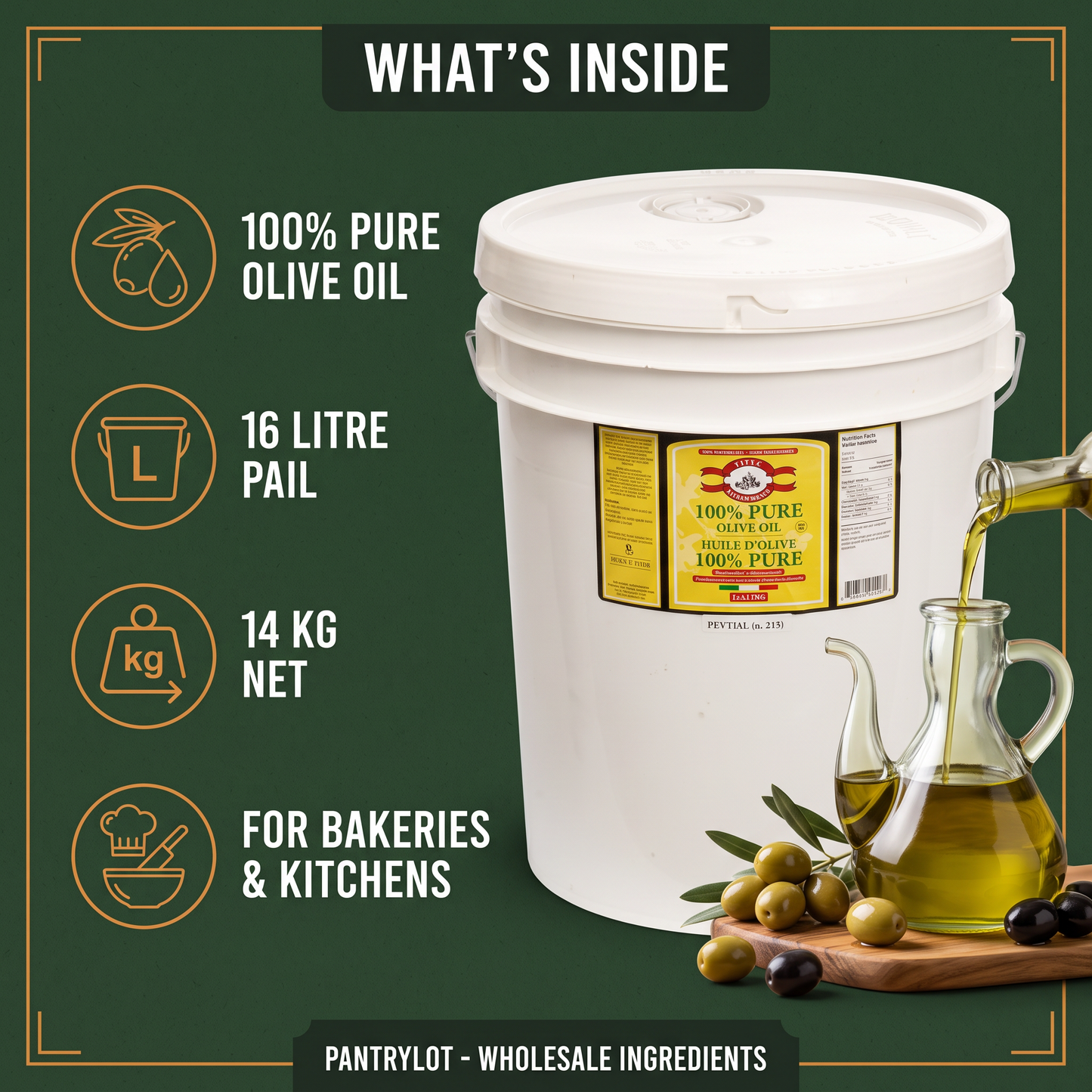 PURE OLIVE OIL 16 litres - 14 kg — in-the-box features card