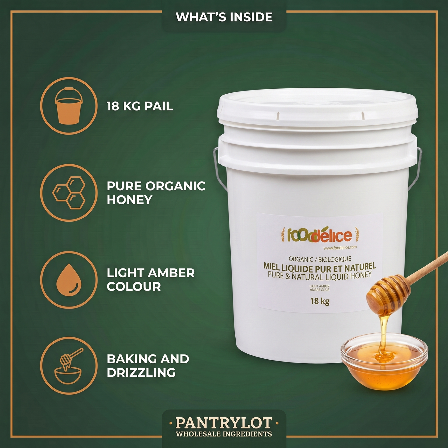 ORGANIC PURE & NATURAL LIGHT AMBER HONEY (BRAZIL) - 18 kg — in-the-box features card