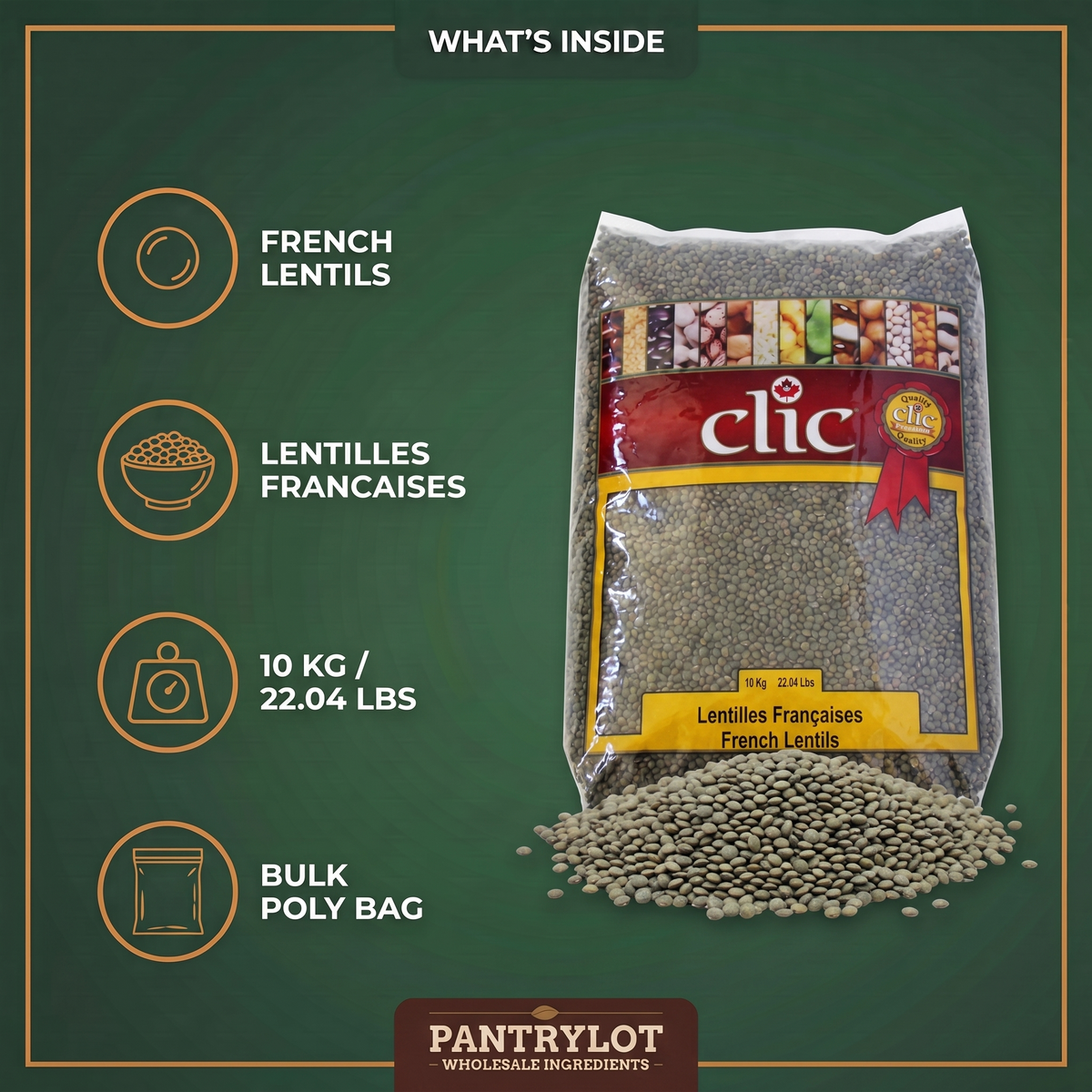 FRENCH LENTILS - CLIC 10 kg — in-the-box features card
