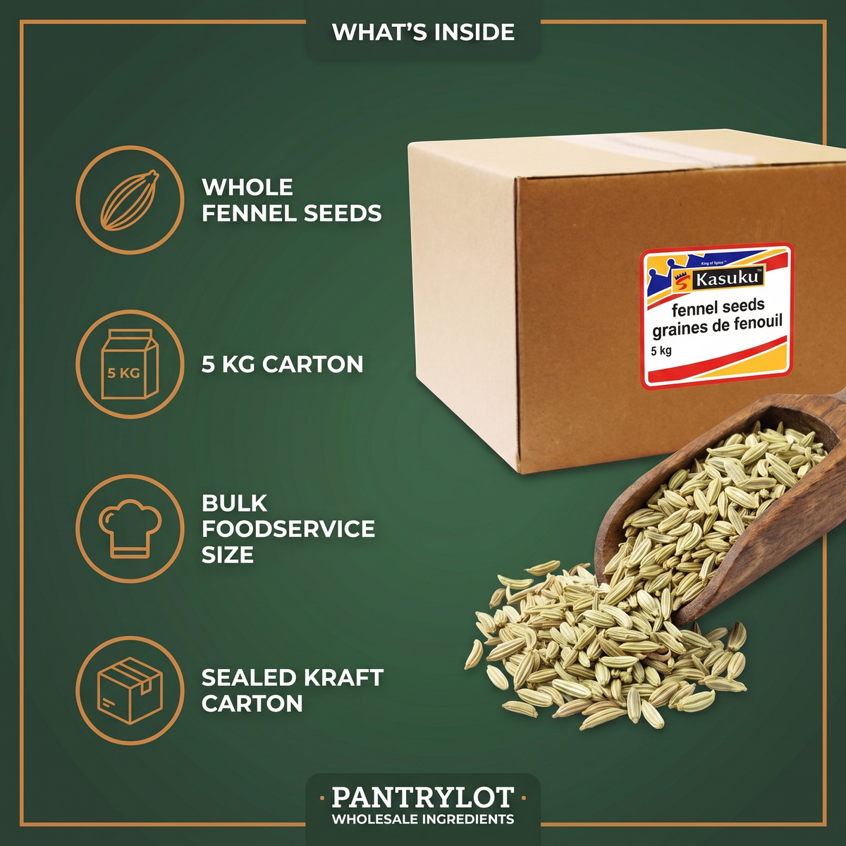 FENNEL SEEDS 5 kg — in-the-box features card