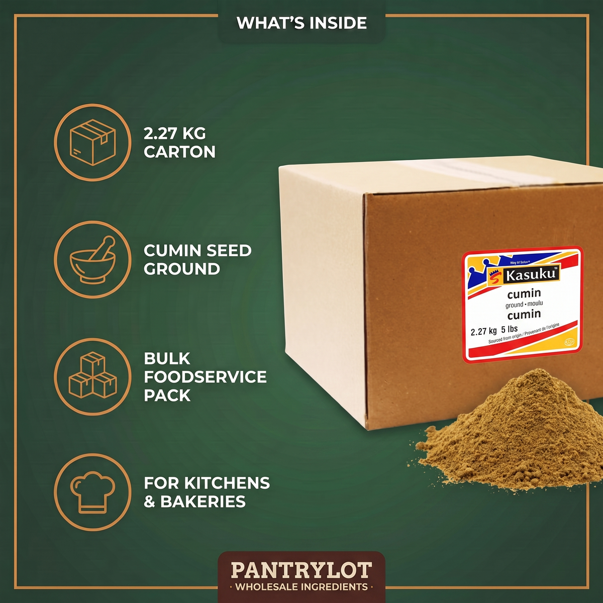 CUMIN SEED GROUND 2.27 kg — in-the-box features card