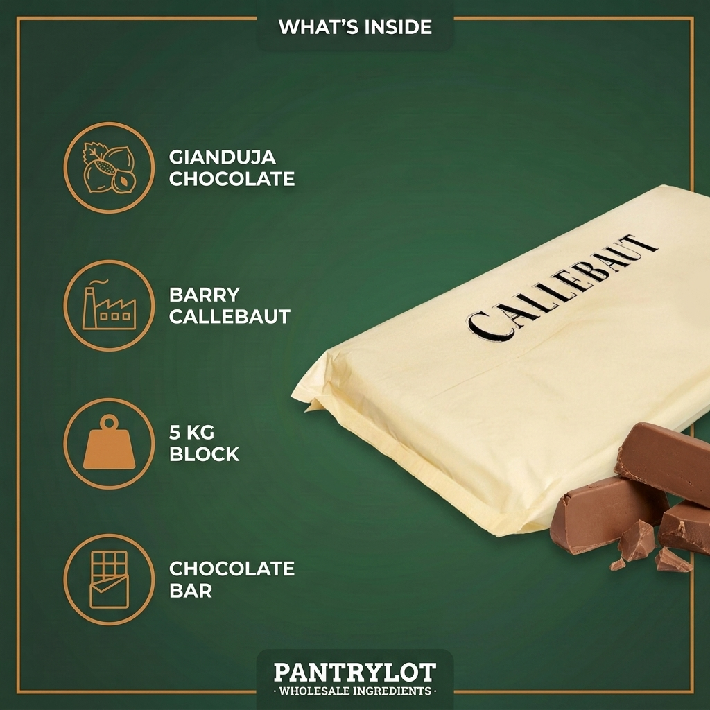 GIANDUJA CHOCOLATE BAR - BARRY CALLEBAUT - 5kg — in-the-box features card
