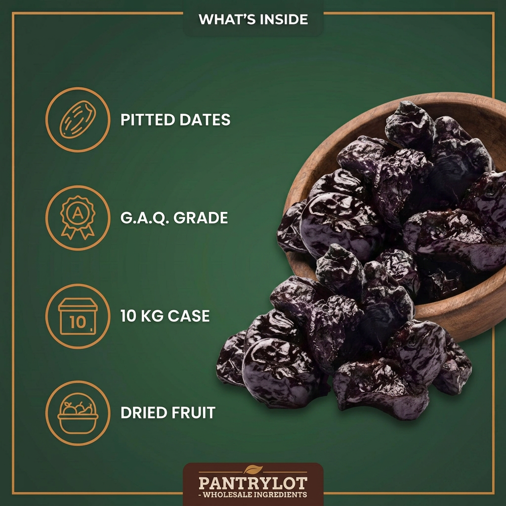 PITTED DATES G.A.Q. 10 kg — in-the-box features card