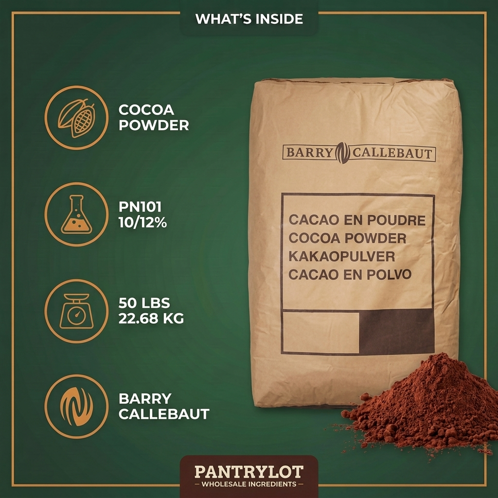COCOA PN101 10/12% - BARRY CALLEBAUT - 50lbs 22.68kg — in-the-box features card