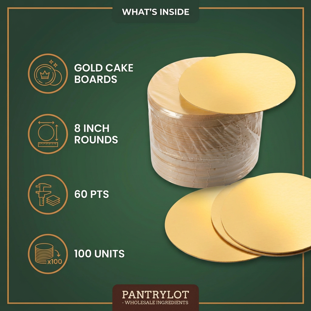 GOLD 60 PTS CAKE BOARD 8 ROUNDS 100 units — in-the-box features card