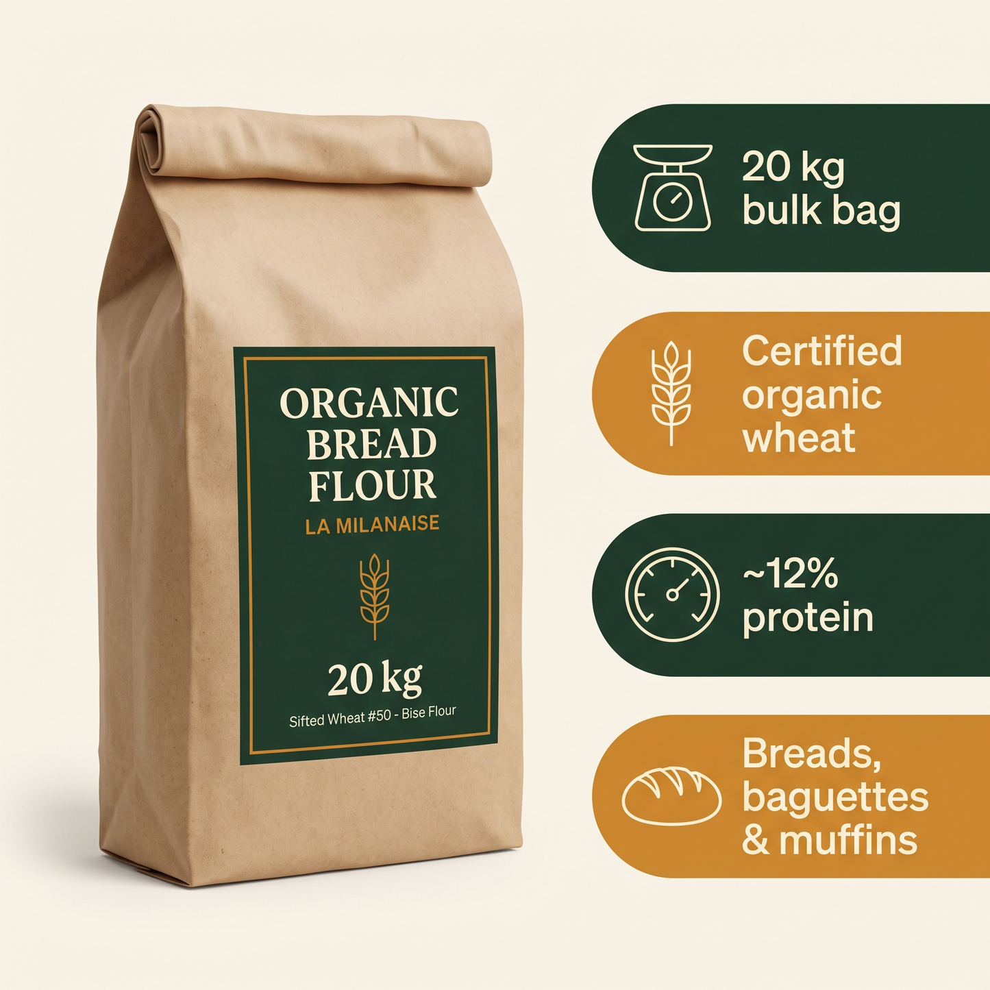 La Milanaise Organic Bread Wheat Flour Tamisee 50 — in-the-box features card