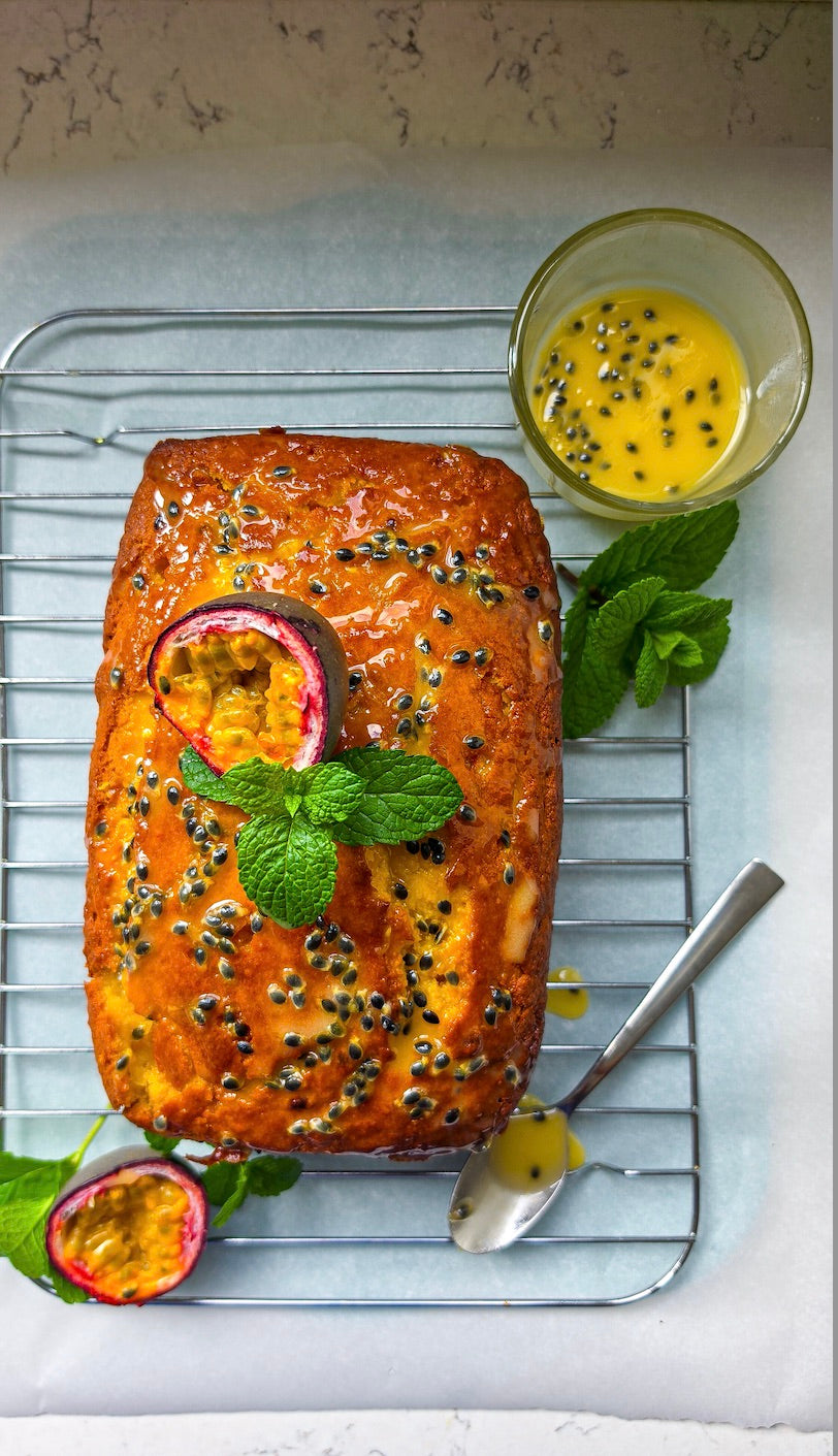 Tropical Sunrise Mango Passion Fruit Loaf Cake