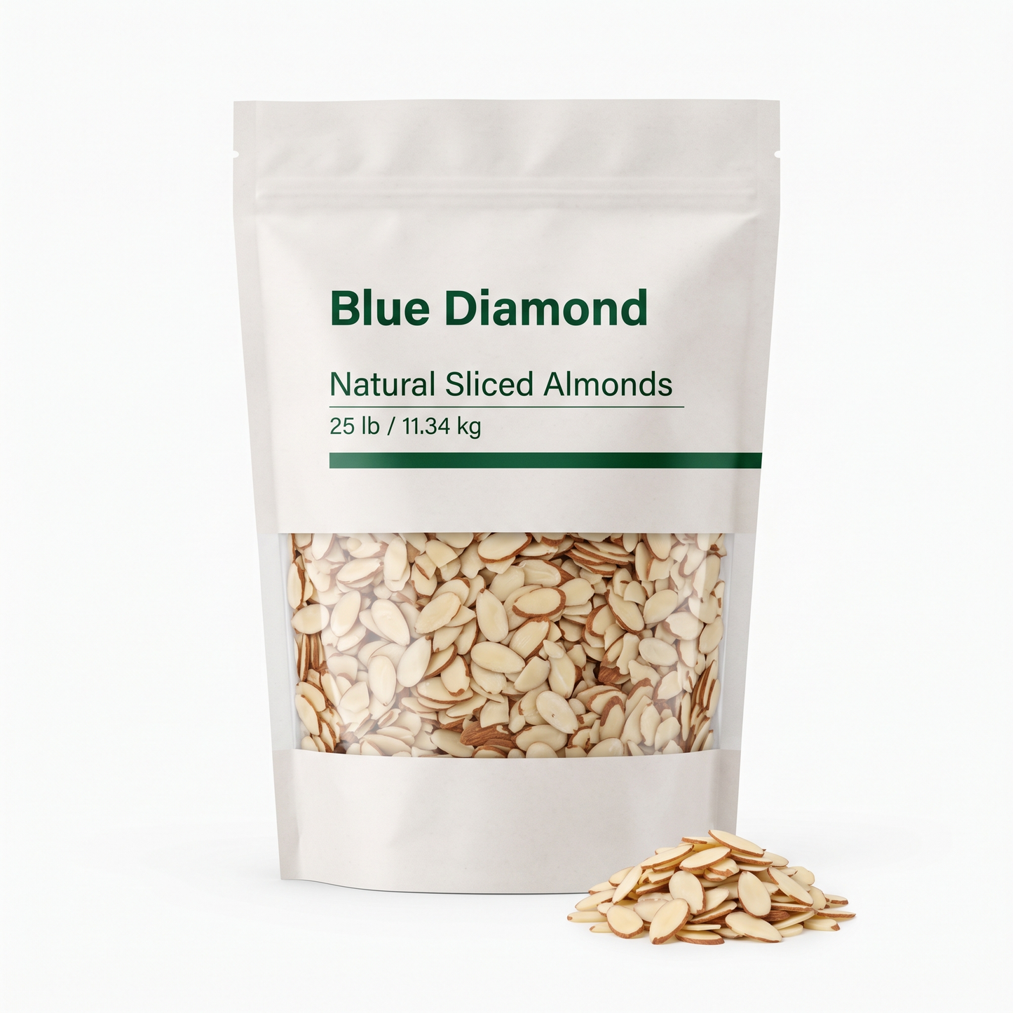 Blue Diamond natural sliced almonds, 25 lb bulk bag with almond slices visible