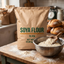 Soya flour in use in a bakery kitchen