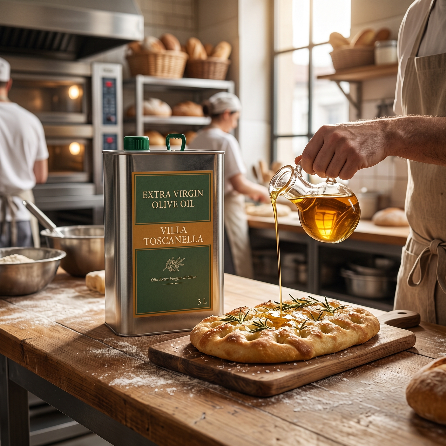 Villa Toscanella extra virgin olive oil drizzled over focaccia