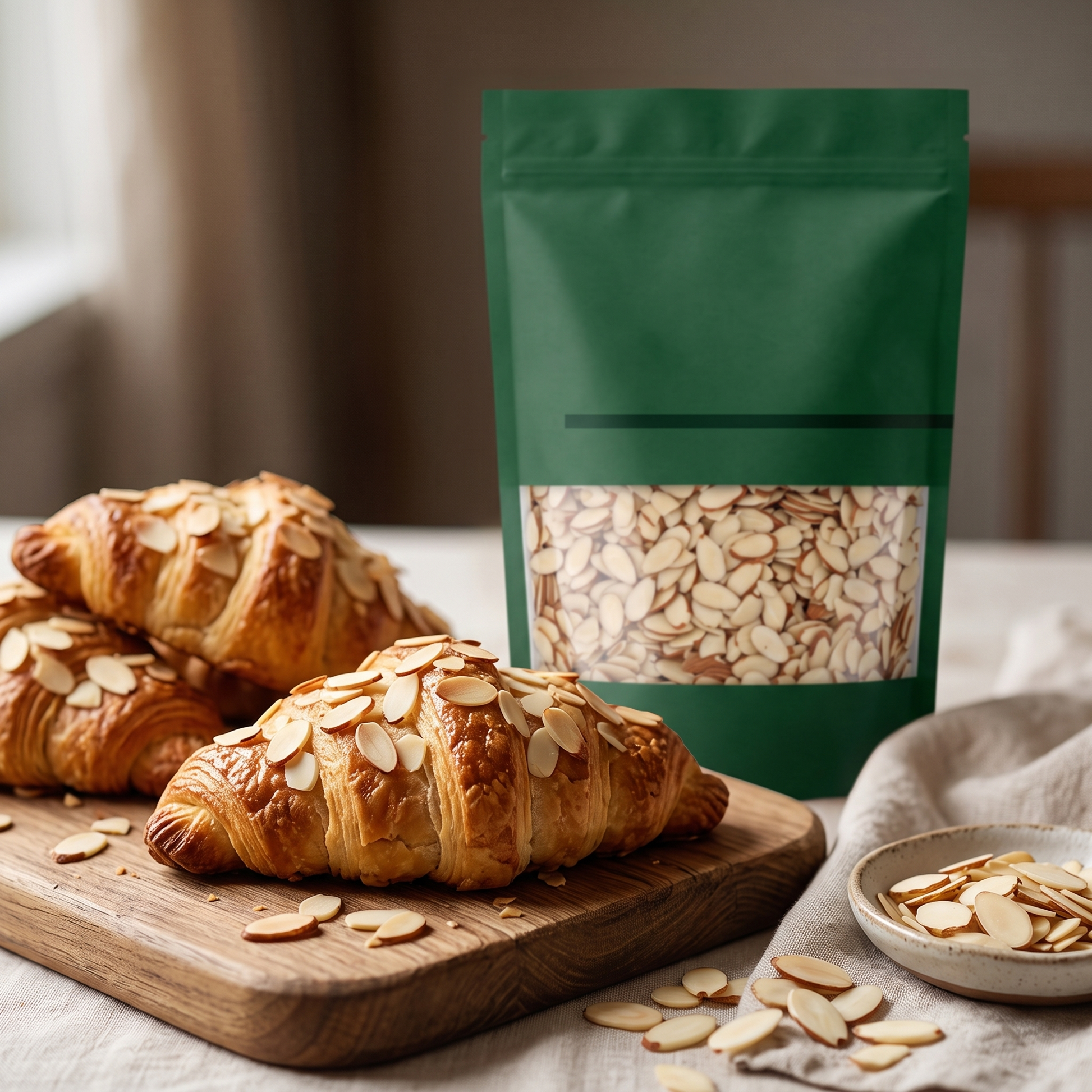 Natural sliced almonds used as a topping on baked goods