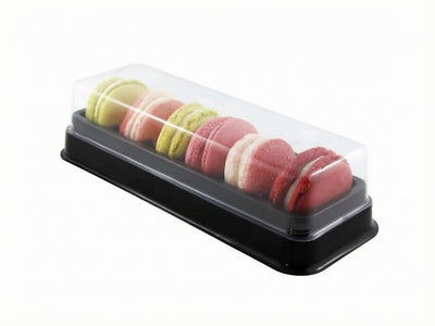 6 MACAROONS BOX WITH TRANSPARENT LID AND BLACK BASE - 20 units