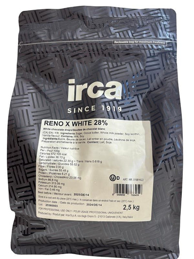 WHITE CHOCOLATE 28% DROPS COUVERTURE RENO X IRCA - 4 x 2.5 kg