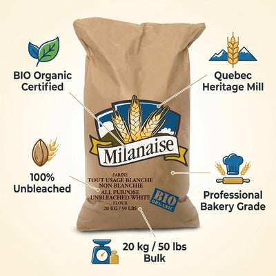 ORGANIC ALL PURPOSE UNBLEACHED FLOUR - MILANAISE - 20kg