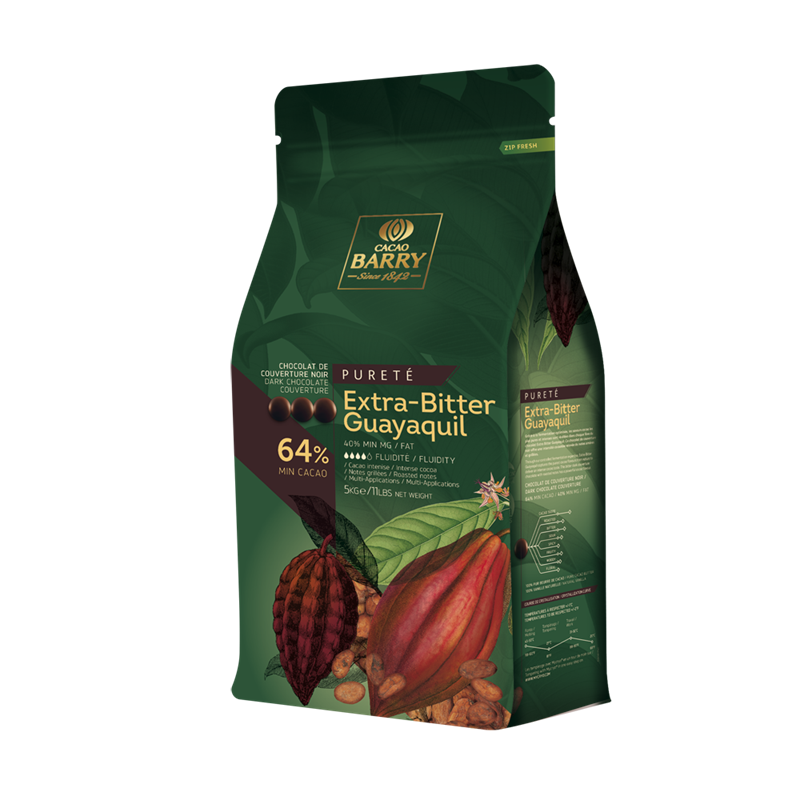 DARK CHOCOLATE COUVERTURE 64 % PURETE EXTRA-BITTER GUAYAQUIL - CACAO BARRY - 5kg