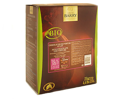 FAIR TRADE ORGANIC MILK CHOCOLATE 38% LECITHIN FREE - BARRY CALLEBAUT - 2.5kg - 4 units