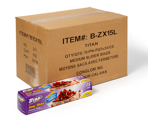 ZIPPERED MEDIUM FREEZER BAG - TITAN 15 x 24 /cs