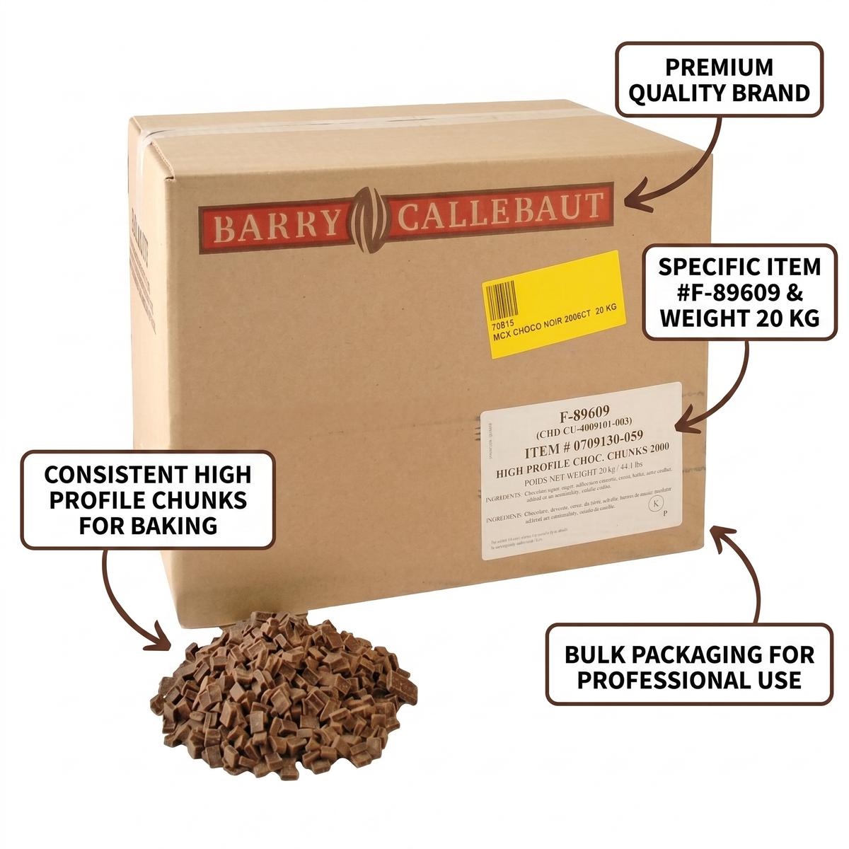 PÉPITES DE CHOCOLAT NOIR 2000CT - BARRY CALLEBAUT - 20 kg  