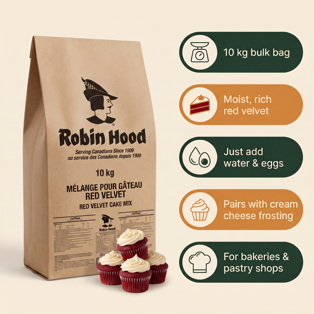 Robin Hood Red Velvet Cake Mix — in-the-box features card