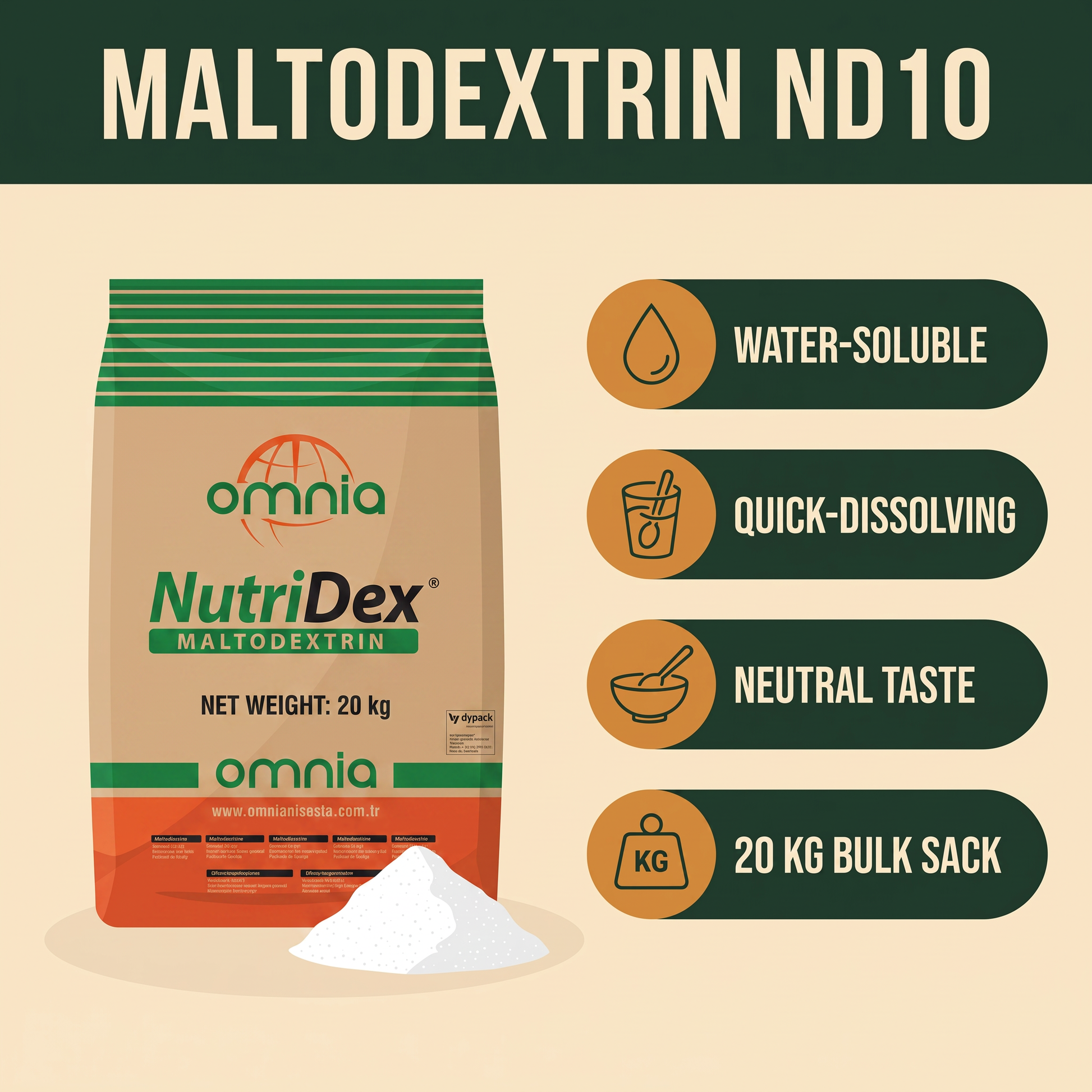 Maltodextrin ND10 — in-the-box features card