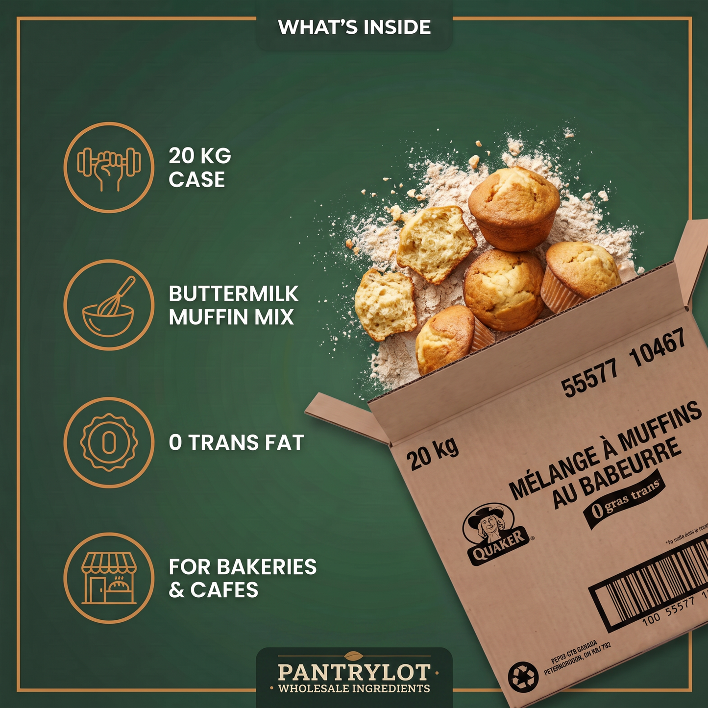 BUTTERMILK MUFFIN MIX - QUAKER 20 kg — in-the-box features card