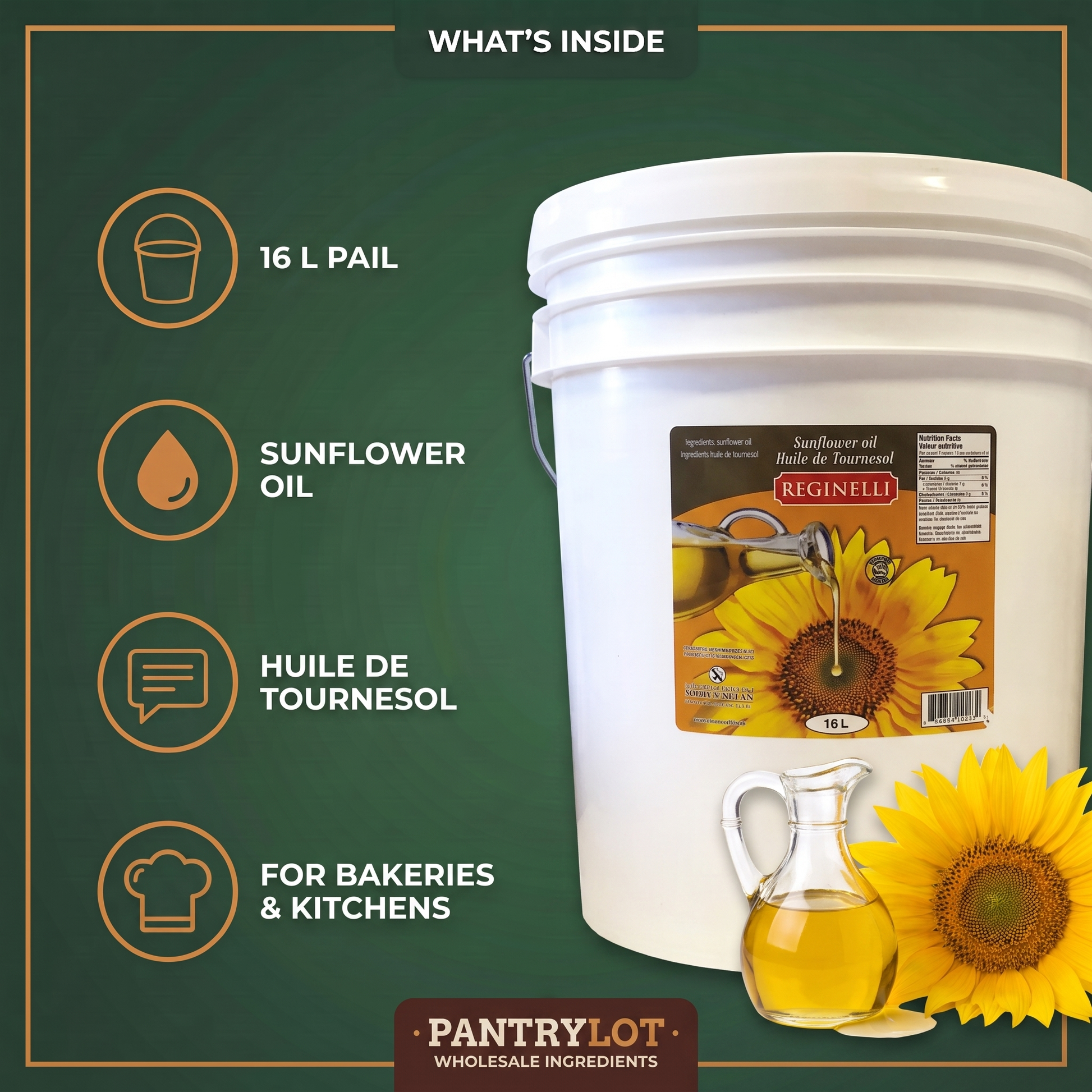 ORGANIC SUNFLOWER OIL 16 litres — in-the-box features card