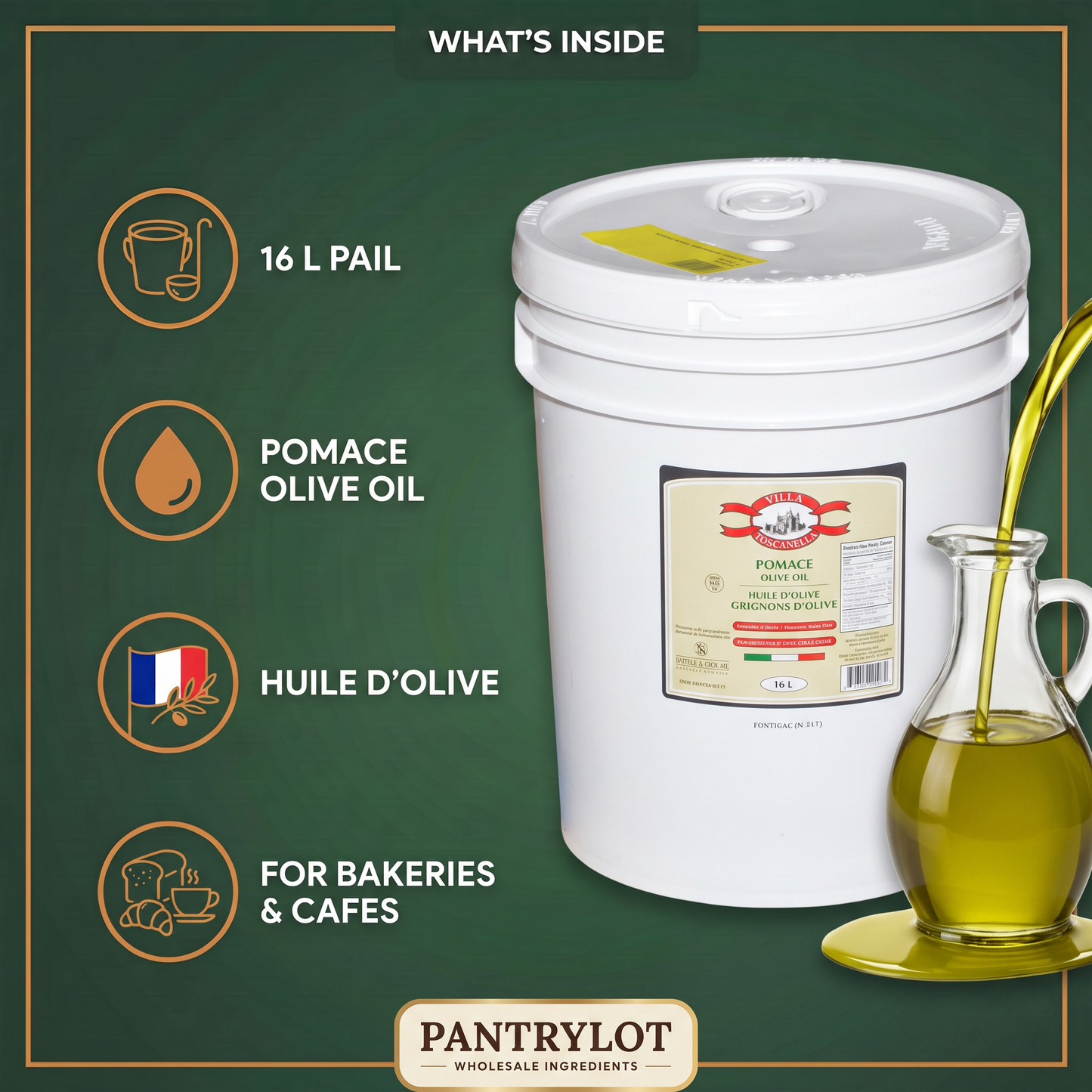 POMACE OIL 16 litres — in-the-box features card
