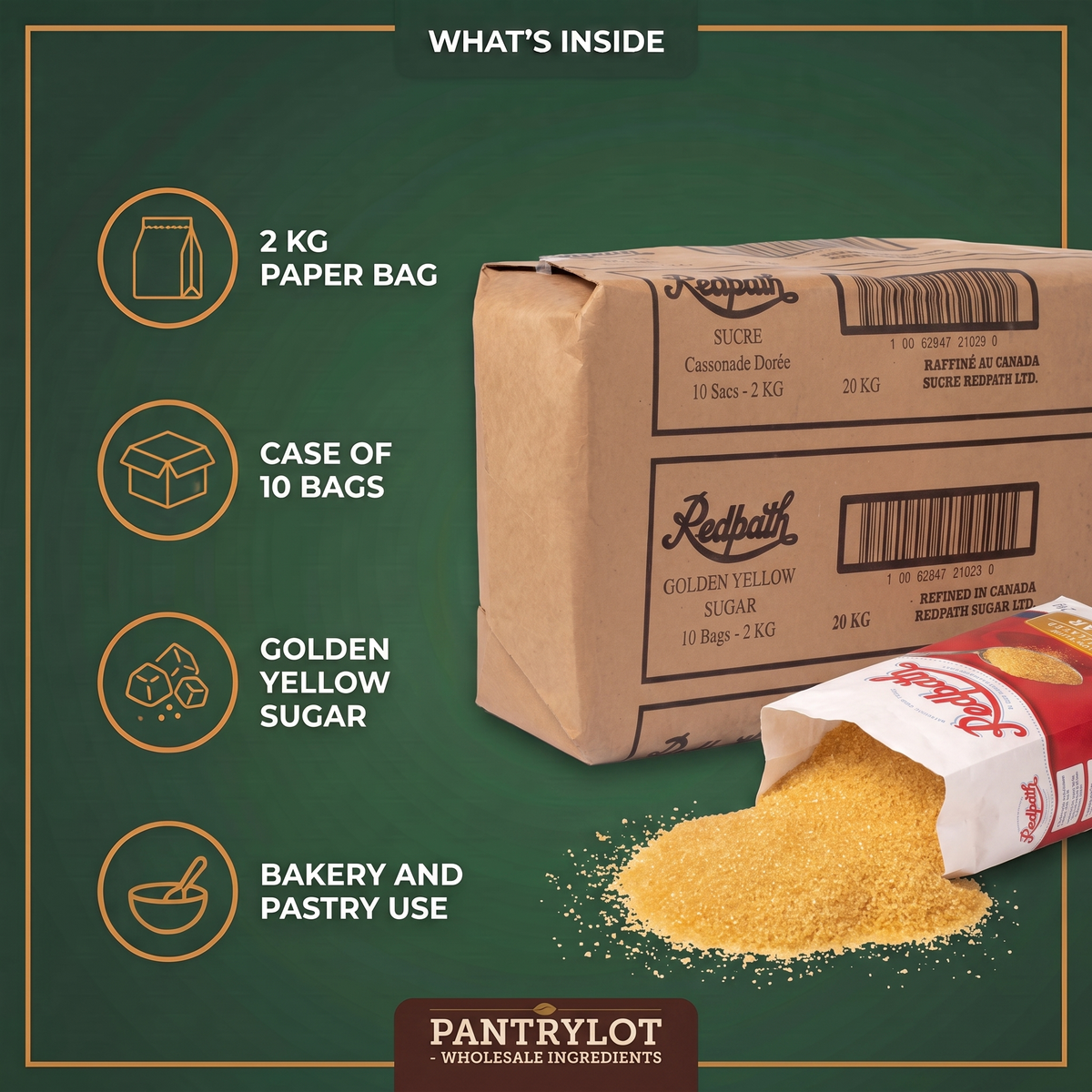 GOLDEN YELLOW SUGAR - REDPATH - 2 kg — in-the-box features card