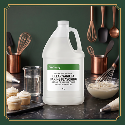 NATURAL AND ARTIFICIAL CLEAR VANILLA BAKING FLAVORING -EMBASSY 4 liters — lifestyle card