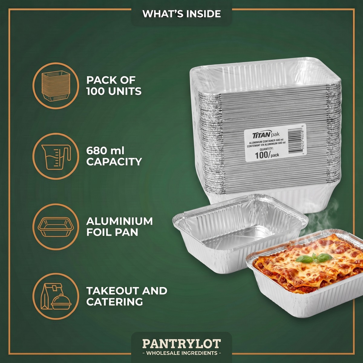 ALUMINIUM CONTAINER 680 ml - 100 units — in-the-box features card