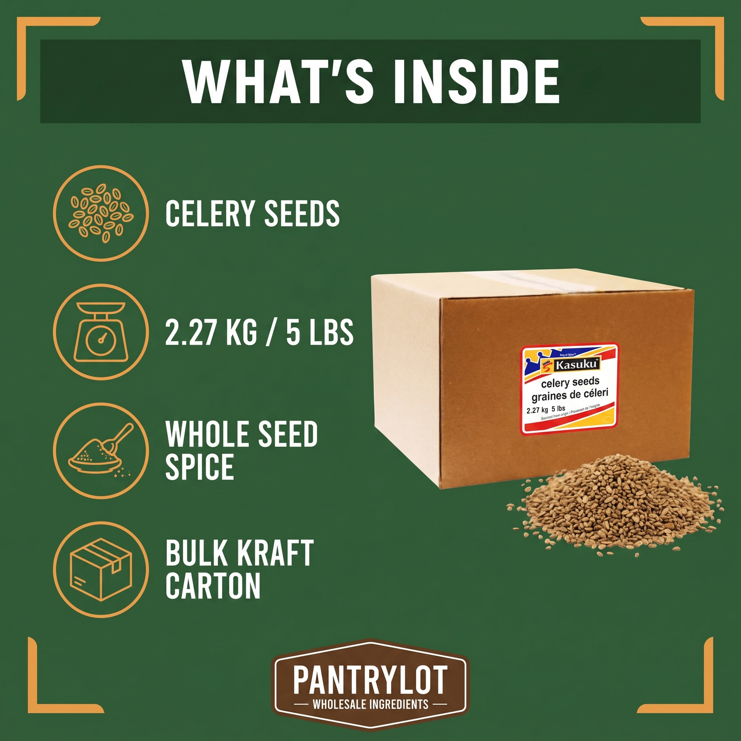 CELERY SEEDS 2.27 kg — in-the-box features card