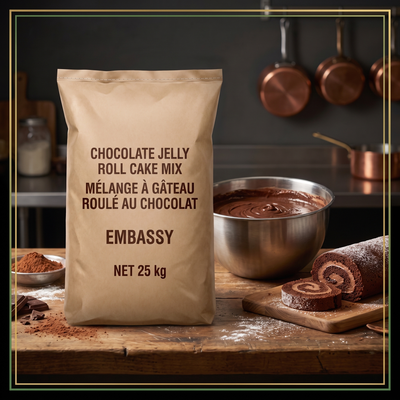 CHOCOLATE JELLY ROLL CAKE MIX -  EMBASSY 25 kg — lifestyle card