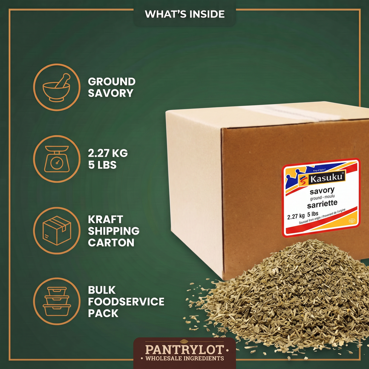 SAVORY GROUND 2.27 kg — in-the-box features card