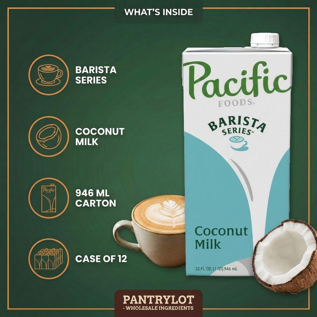 COCONUT BEVERAGE BARISTA SERIES - PACIFIC FOODS - 12 x 946 ml — in-the-box features card