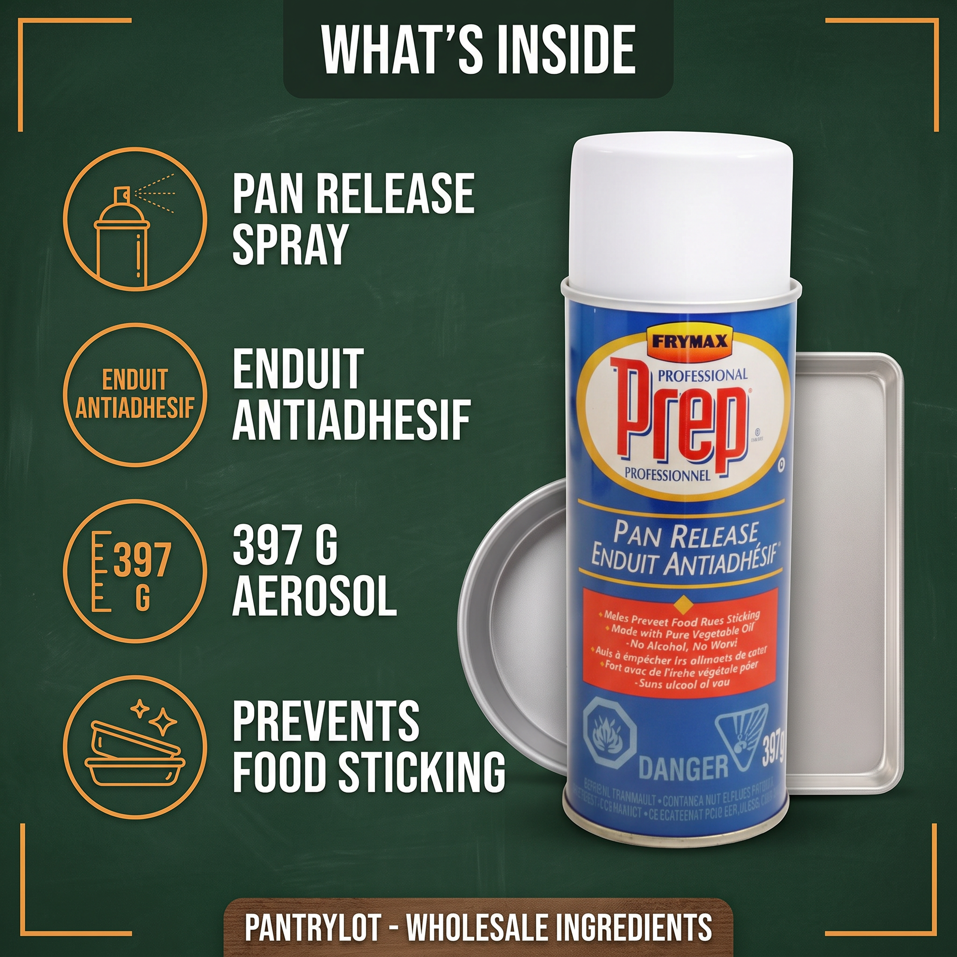 PREP PAN RELEASE ANTI-ADHESIVE 397 g — in-the-box features card