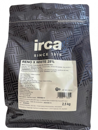 WHITE CHOCOLATE 28% DROPS COUVERTURE RENO X IRCA - 2.5 kg — product packshot