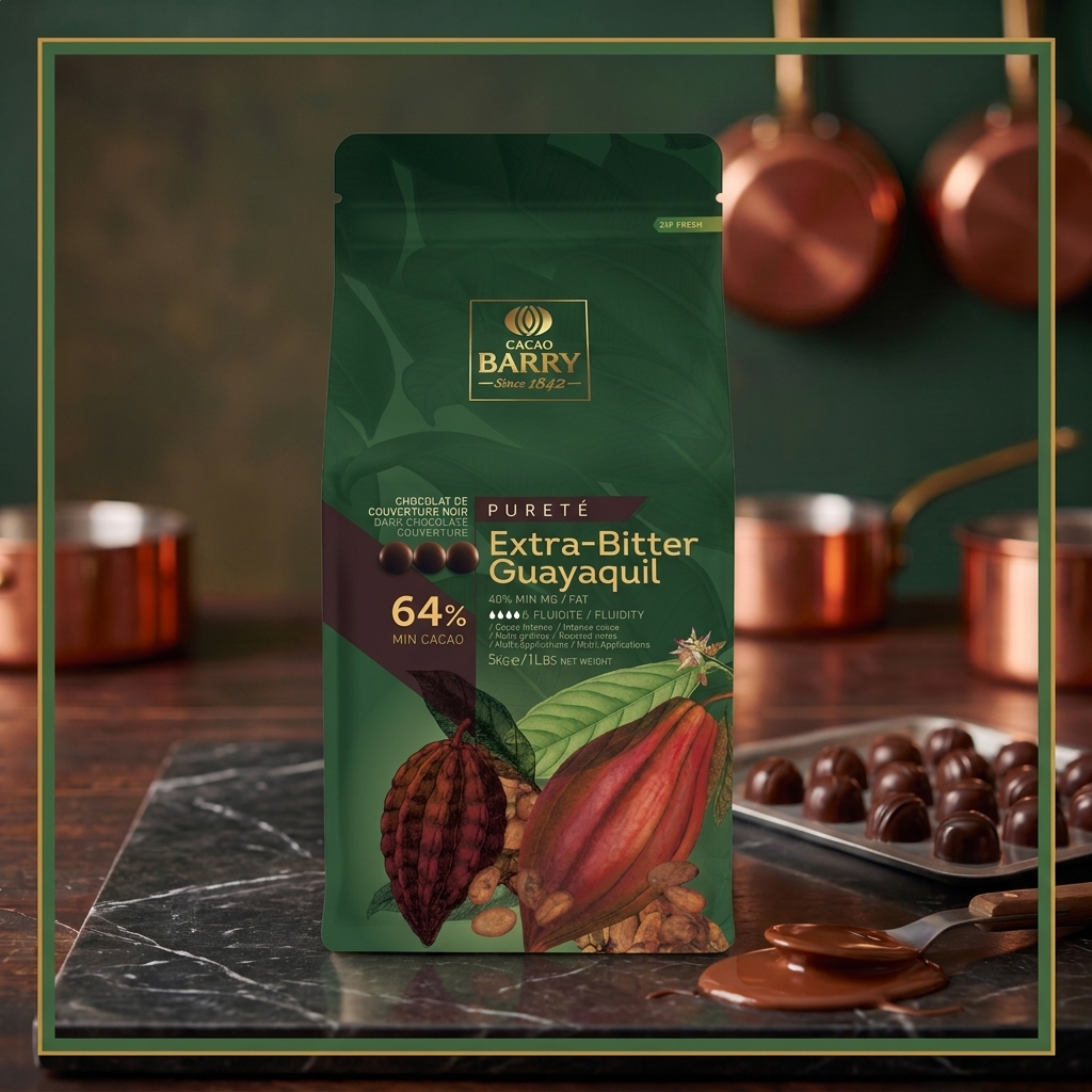DARK CHOCOLATE COUVERTURE 64 % PURETE EXTRA-BITTER GUAYAQUIL - CACAO BARRY - 5kg — lifestyle card