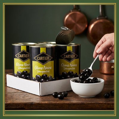 PITTED BLACK OLIVES - CARTIER 9 lb - 6 kg — lifestyle card
