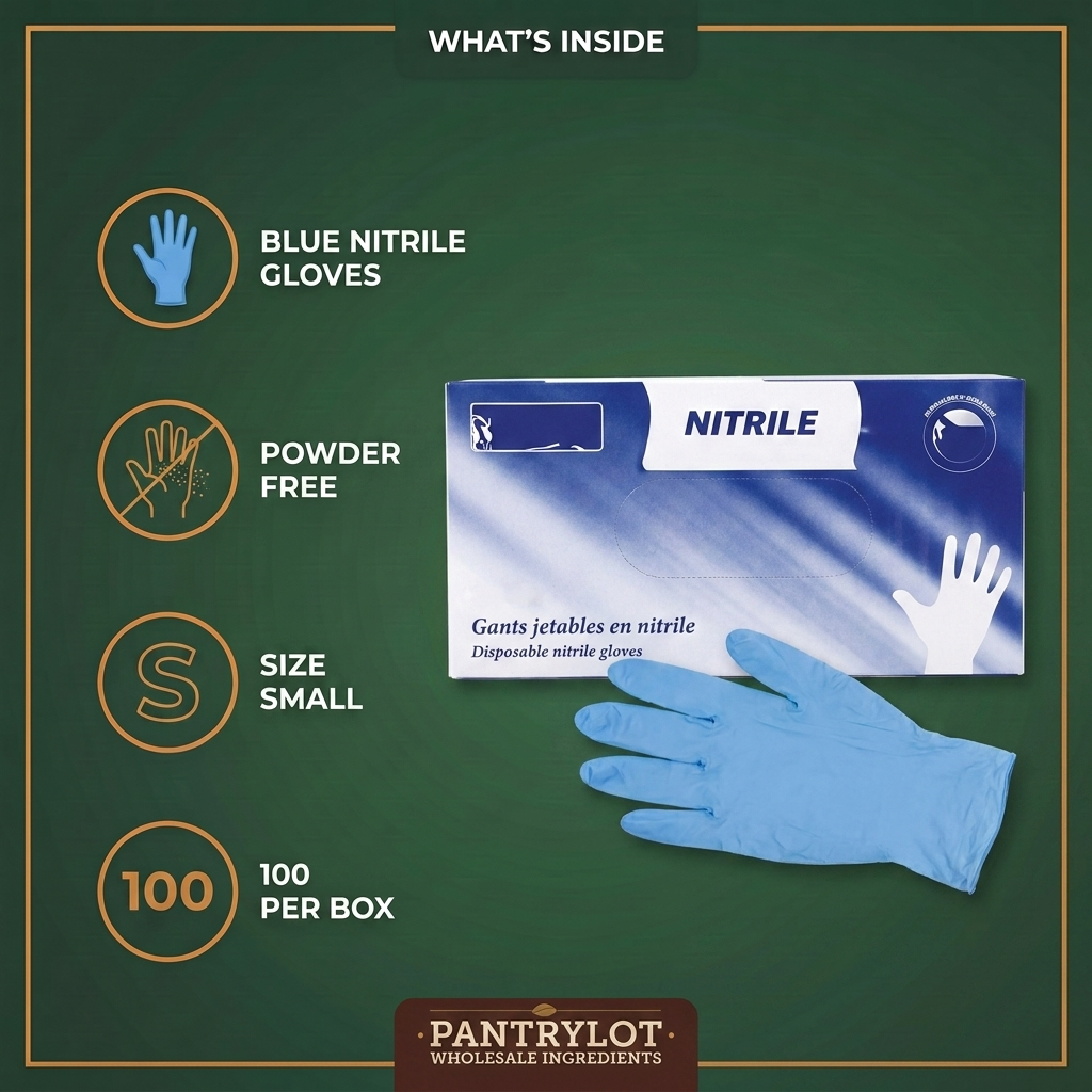 BLUE NITRILE GLOVE WITHOUT POWDER - SMALL 100 units — in-the-box features card