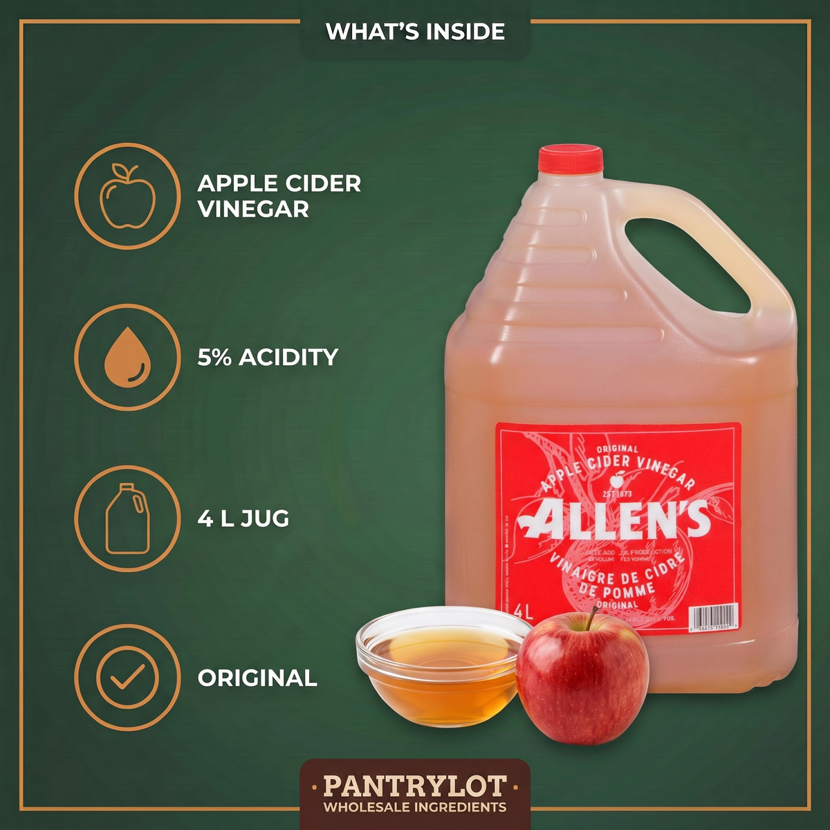 CIDER VINEGAR 5% - ALLEN'S 4 litres — in-the-box features card