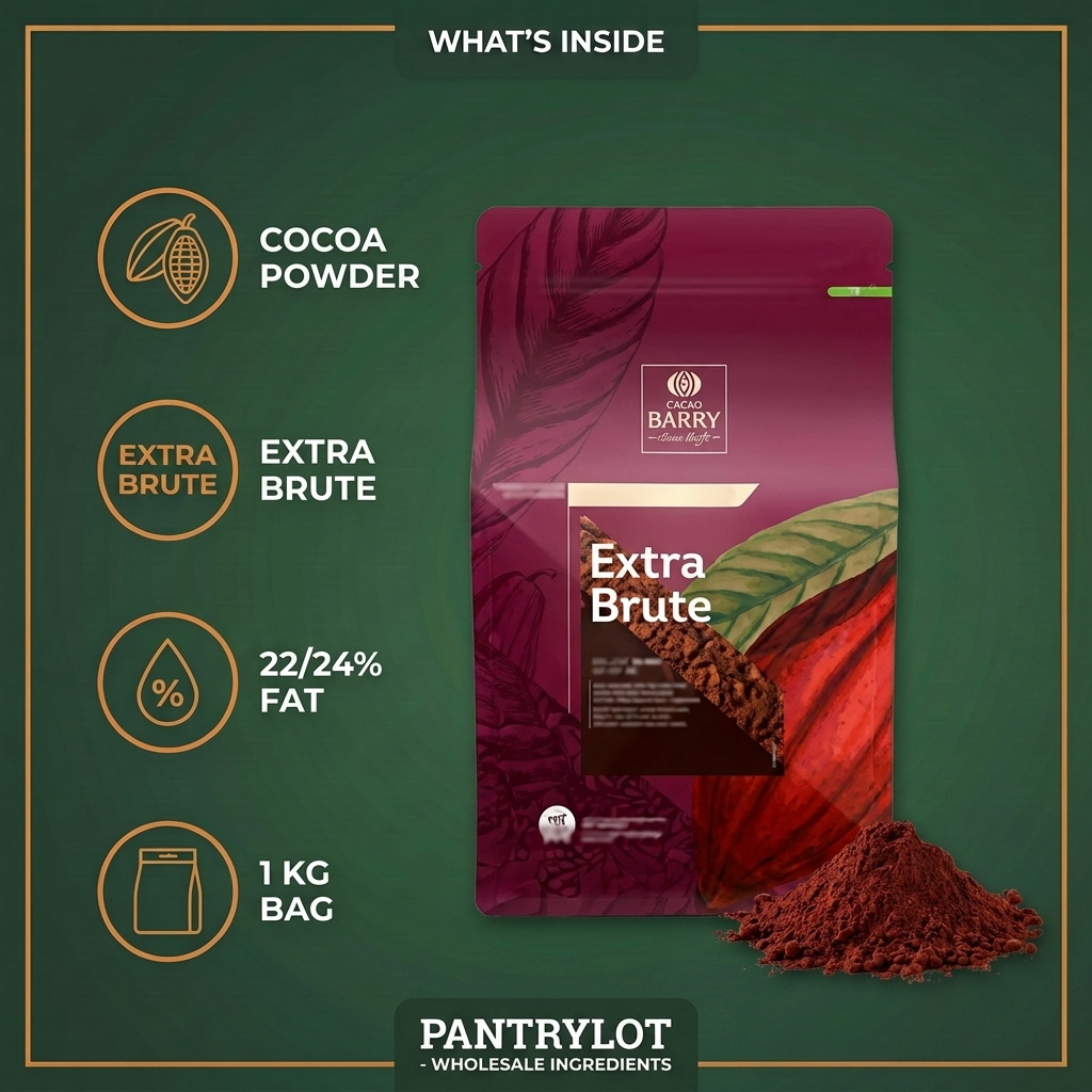 EXTRA RAW COCOA POWDER TREATED WITH ALKALI 22/24% - 1kg — in-the-box features card