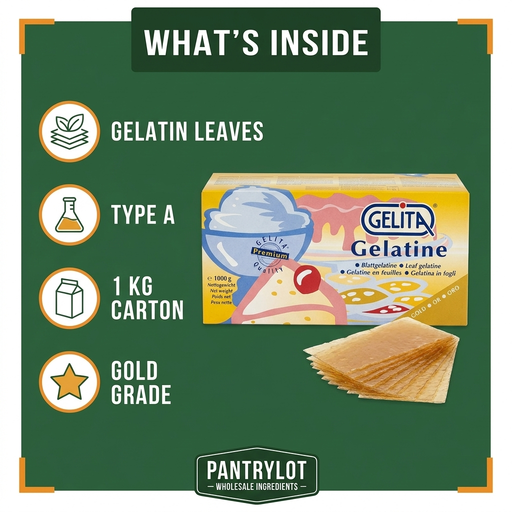 GELATIN LEAVES TYPE A - GELITA 1 kg — in-the-box features card